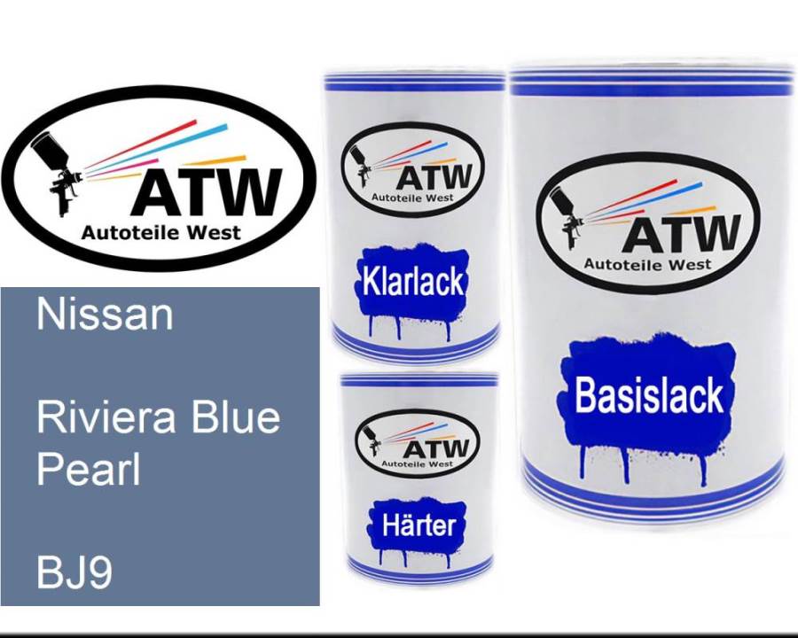 Nissan, Riviera Blue Pearl, BJ9: 500ml Lackdose + 500ml Klarlack + 250ml Härter - Set, von ATW Autoteile West.